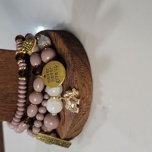 4pcs Mauve Beaded Charm Bracelet adjustable NWOT